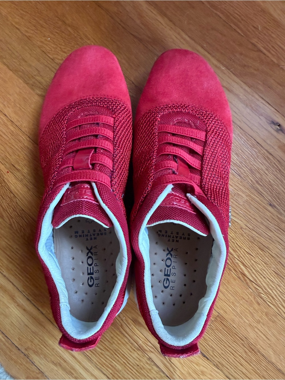 Geox Respira Red Mesh and Suede Sneakers, size 6